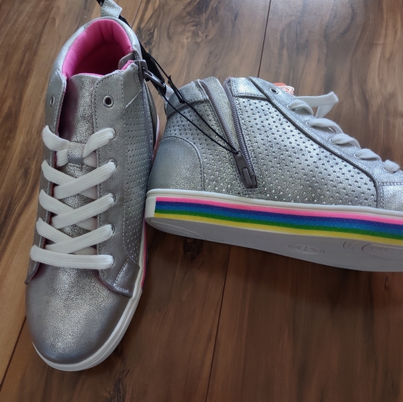 Silver Rainbow stripe high top Sneakers Big girls size 5/women's size 6.5 - Picture 6 of 6